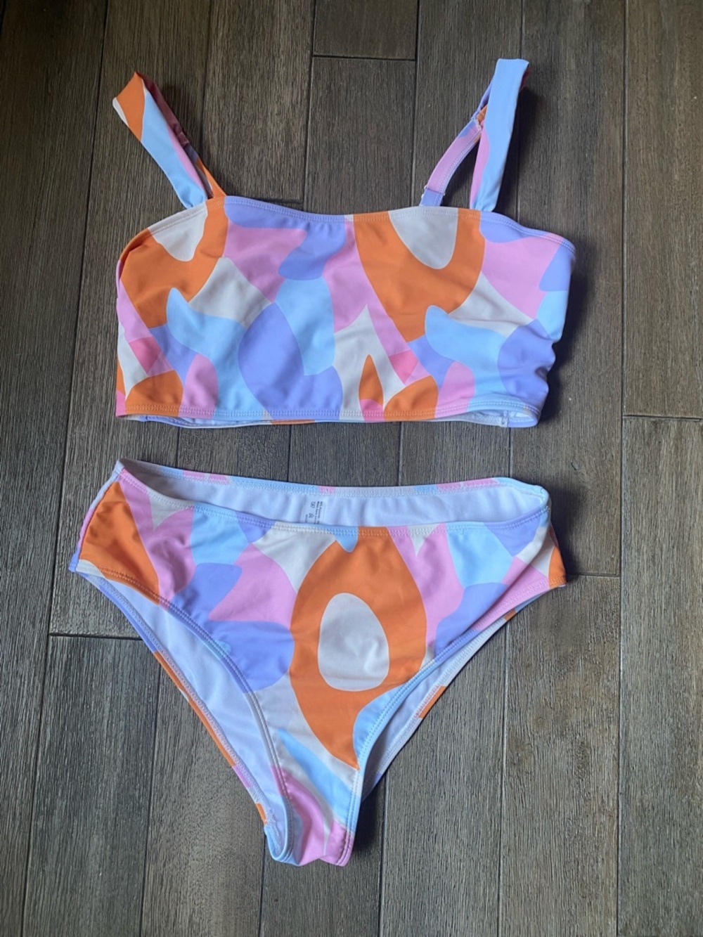 SHEIN Retro Two-Piece Swim Set in Orange, Pink & Blue, Size L